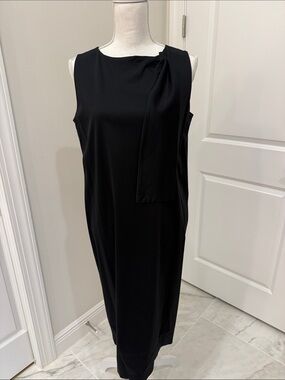 Jil Sander Black Sleeveless Midi Dress with Neck Tie
